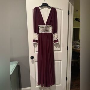 Soieblu Burgundy Wide Leg Jumpsuit with Lace Detail
